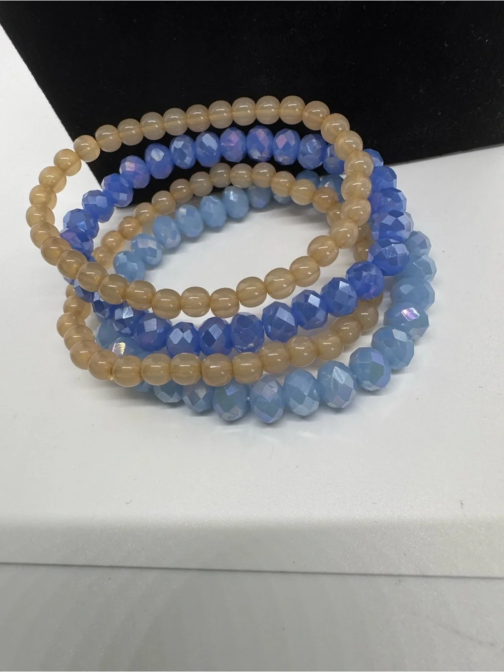 Stackable Beaded Bracelet Set - Blue and Beige